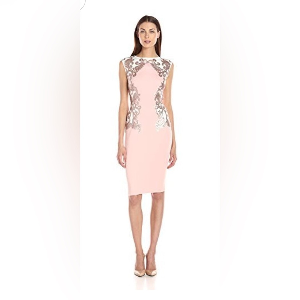 VINTAGE Tadashi Shoji Women’s Milana Embellished Neoprene Pink and White dress